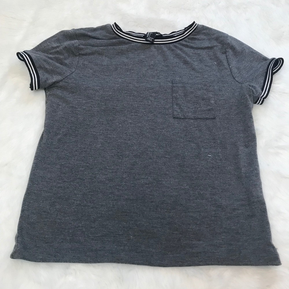 Gray shirt with pocket black and white striped